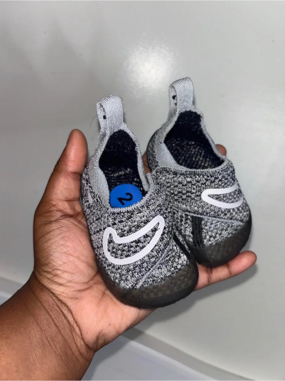 Nike Grey Knit Slip-On Baby Shoes with White Swoosh